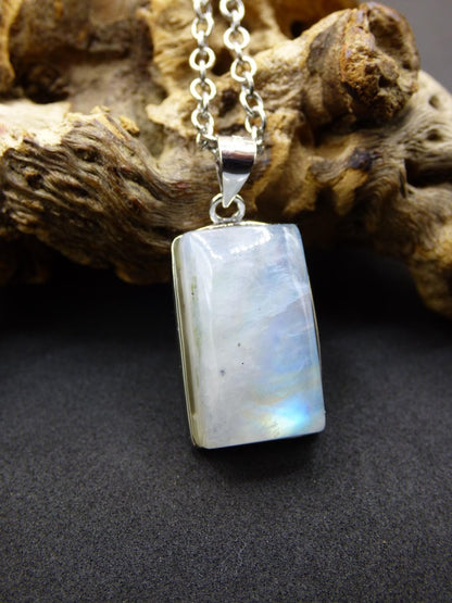 Mondstein - 925 Sterling Silber Edelstein Kette blau Schimmer Unikat Rar Heilstein Natur selten Edel Traum Mann Frau Er Sie Geschenk Freund - Art of Nature Berlin
