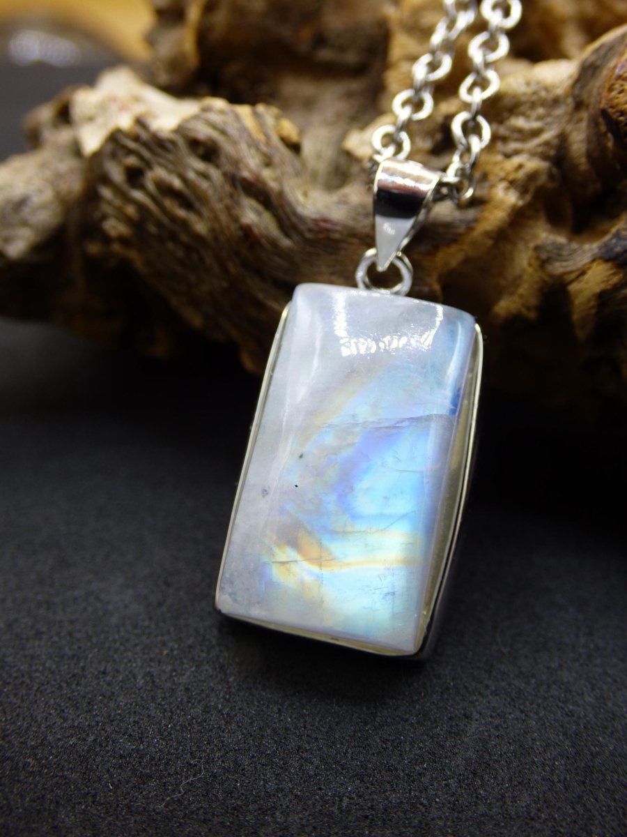 Mondstein - 925 Sterling Silber Edelstein Kette blau Schimmer Unikat Rar Heilstein Natur selten Edel Traum Mann Frau Er Sie Geschenk Freund - Art of Nature Berlin