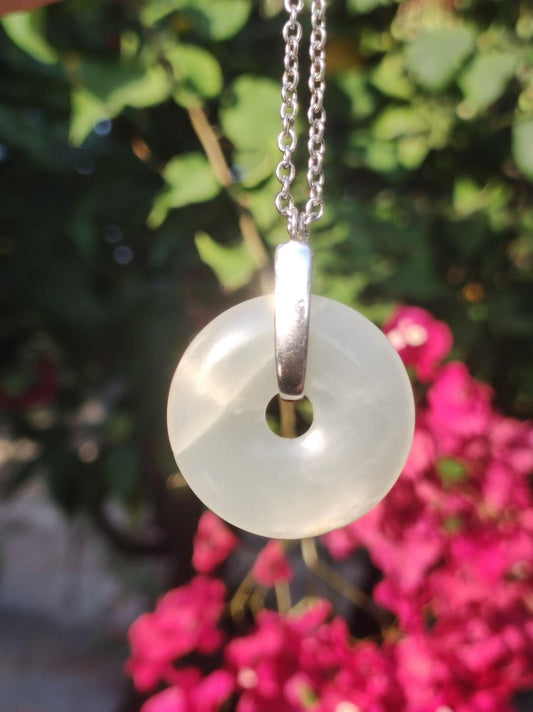 Mondstein A weiß ~ 925 Sterling Silber Edelstein Kette HIPPIE GOA Boho Tibet Ethno Donut Schutzsymbol Heilstein Frauen Schmuck Edel Rarität - Art of Nature Berlin