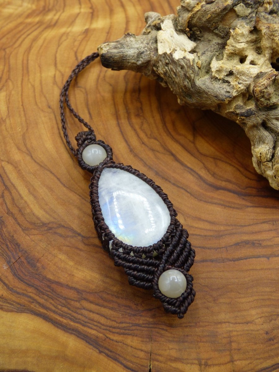 Mondstein / Moonstone ~ Makramee Edelstein Kette ~HIPPIE ~GOA ~Boho ~Ethno ~Nature ~Heilstein ~Opalisierend ~Flash - Art of Nature Berlin