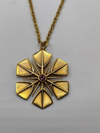 Montana Saphir rot pink gold Schneeflocken Kette Vintage mit Edelstein Silber Eiskristall Anhänger Geometrie Schmuck Heilstein Rarität Frau - Art of Nature Berlin