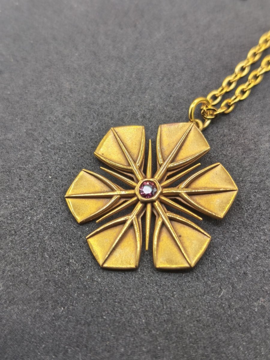 Montana Saphir rot pink gold Schneeflocken Kette Vintage mit Edelstein Silber Eiskristall Anhänger Geometrie Schmuck Heilstein Rarität Frau - Art of Nature Berlin