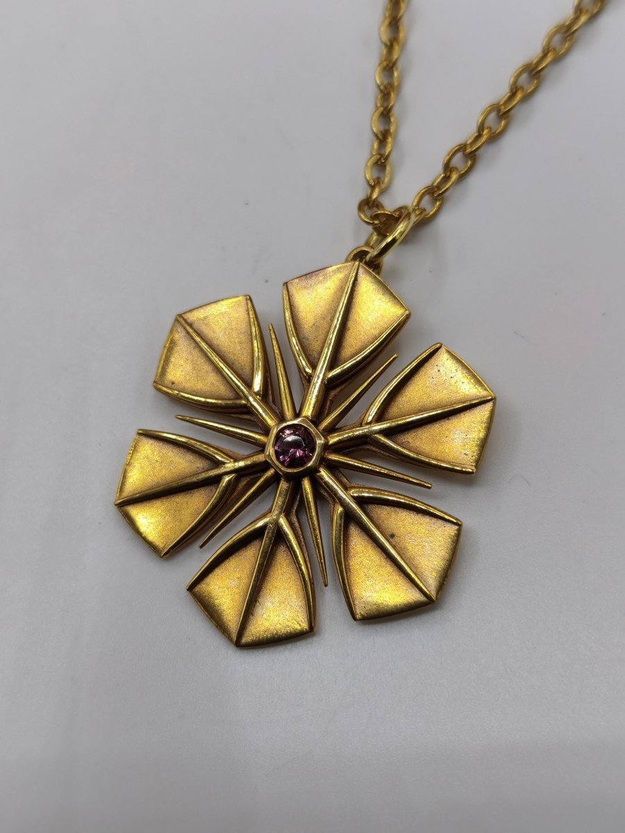 Montana Saphir rot pink gold Schneeflocken Kette Vintage mit Edelstein Silber Eiskristall Anhänger Geometrie Schmuck Heilstein Rarität Frau - Art of Nature Berlin