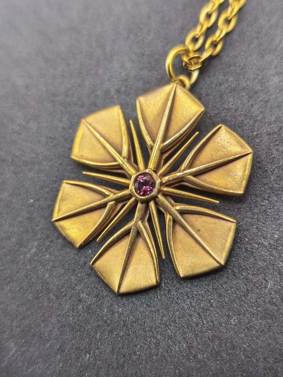 Montana Saphir rot pink gold Schneeflocken Kette Vintage mit Edelstein Silber Eiskristall Anhänger Geometrie Schmuck Heilstein Rarität Frau - Art of Nature Berlin