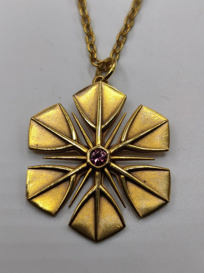 Montana Saphir rot pink gold Schneeflocken Kette Vintage mit Edelstein Silber Eiskristall Anhänger Geometrie Schmuck Heilstein Rarität Frau - Art of Nature Berlin