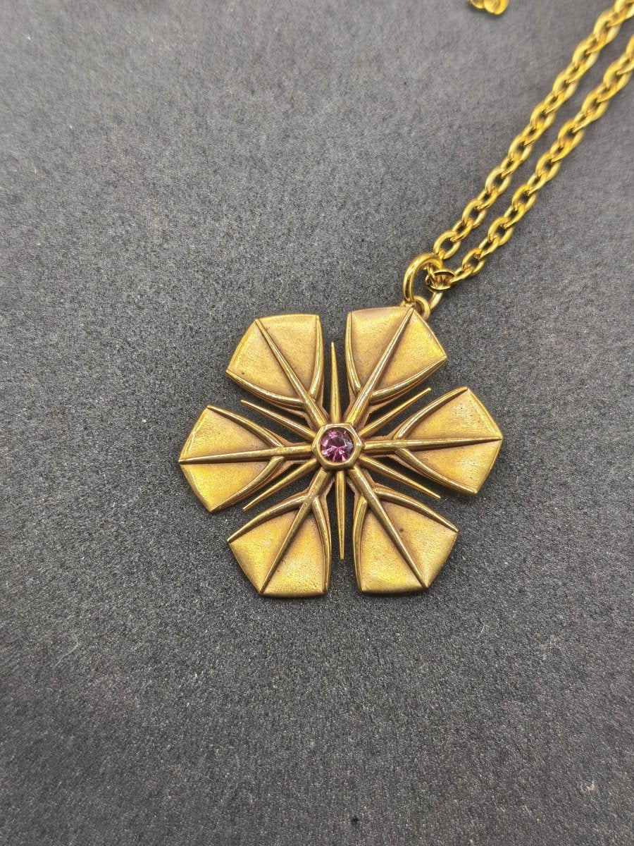 Montana Saphir rot pink gold Schneeflocken Kette Vintage mit Edelstein Silber Eiskristall Anhänger Geometrie Schmuck Heilstein Rarität Frau - Art of Nature Berlin