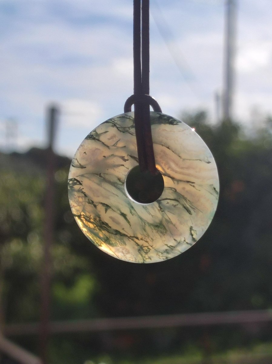 Moosachat 30mm - Edelstein Kette Heilstein Energie Natur Grün transparent Schmuck Anhänger Geschenk Freund Frau Mann Er Sie Mutter Vater - Art of Nature Berlin