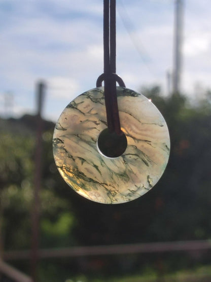 Moosachat 30mm - Edelstein Kette Heilstein Energie Natur Grün transparent Schmuck Anhänger Geschenk Freund Frau Mann Er Sie Mutter Vater - Art of Nature Berlin