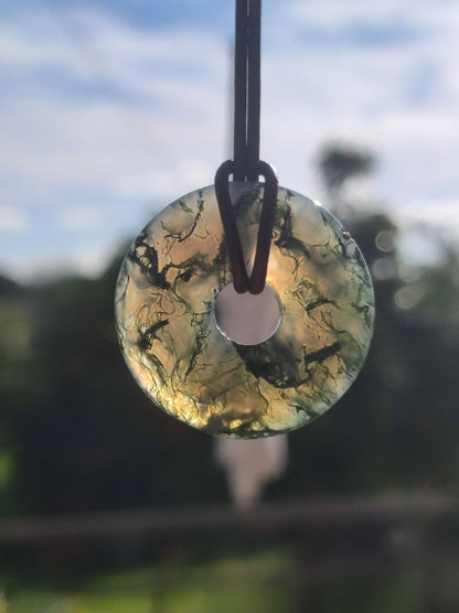 Moosachat 30mm - Edelstein Kette Heilstein Energie Natur Grün transparent Schmuck Anhänger Geschenk Freund Frau Mann Er Sie Mutter Vater - Art of Nature Berlin