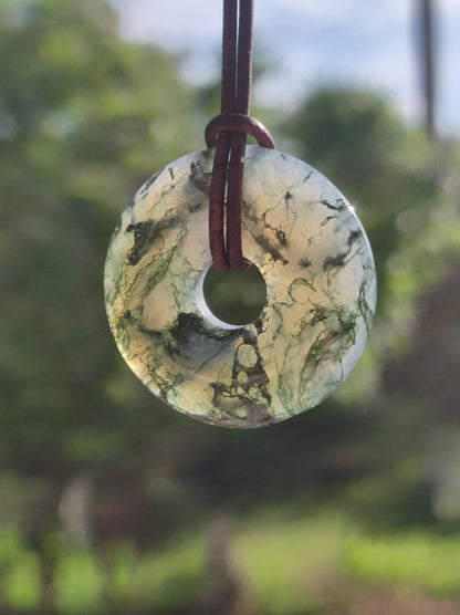 Moosachat 30mm - Edelstein Kette Heilstein Energie Natur Grün transparent Schmuck Anhänger Geschenk Freund Frau Mann Er Sie Mutter Vater - Art of Nature Berlin