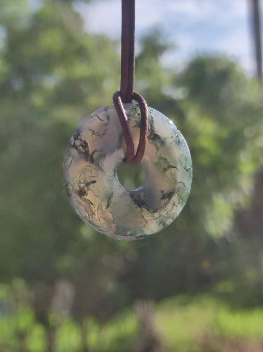 Moosachat 30mm - Edelstein Kette Heilstein Energie Natur Grün transparent Schmuck Anhänger Geschenk Freund Frau Mann Er Sie Mutter Vater - Art of Nature Berlin