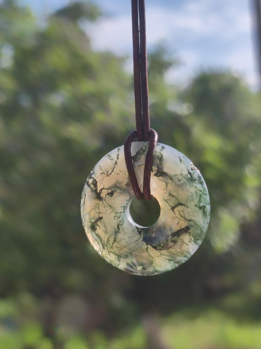 Moosachat 30mm - Edelstein Kette Heilstein Energie Natur Grün transparent Schmuck Anhänger Geschenk Freund Frau Mann Er Sie Mutter Vater - Art of Nature Berlin