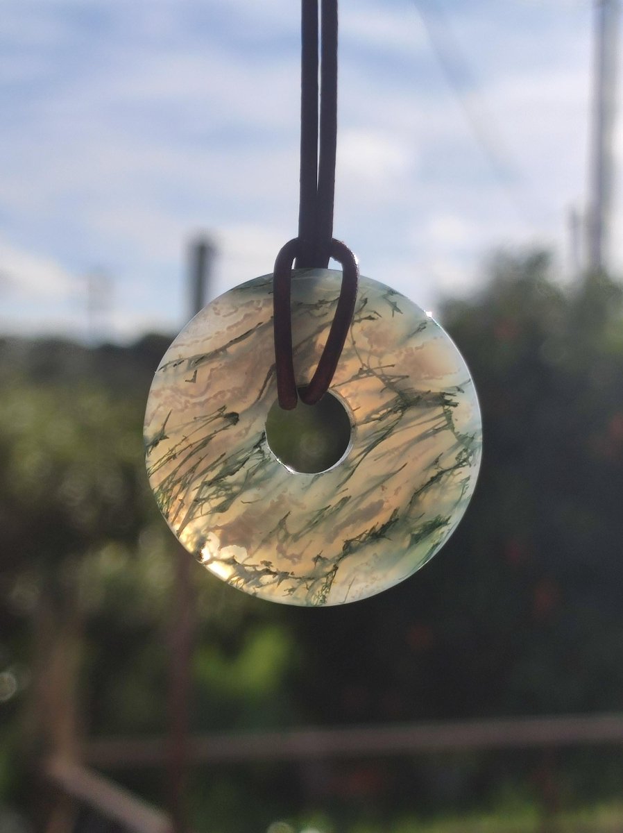 Moosachat 30mm - Edelstein Kette Heilstein Energie Natur Grün transparent Schmuck Anhänger Geschenk Freund Frau Mann Er Sie Mutter Vater - Art of Nature Berlin