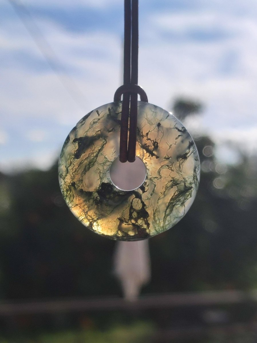 Moosachat 30mm - Edelstein Kette Heilstein Energie Natur Grün transparent Schmuck Anhänger Geschenk Freund Frau Mann Er Sie Mutter Vater - Art of Nature Berlin