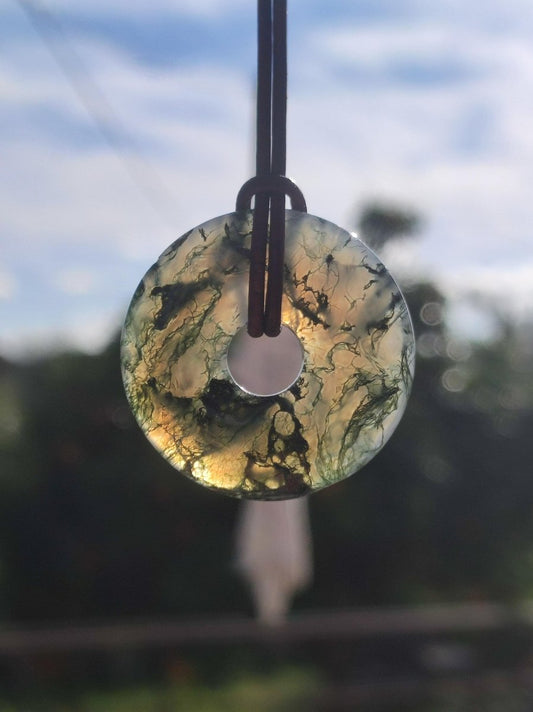 Moosachat 30mm - Edelstein Kette Heilstein Energie Natur Grün transparent Schmuck Anhänger Geschenk Freund Frau Mann Er Sie Mutter Vater - Art of Nature Berlin