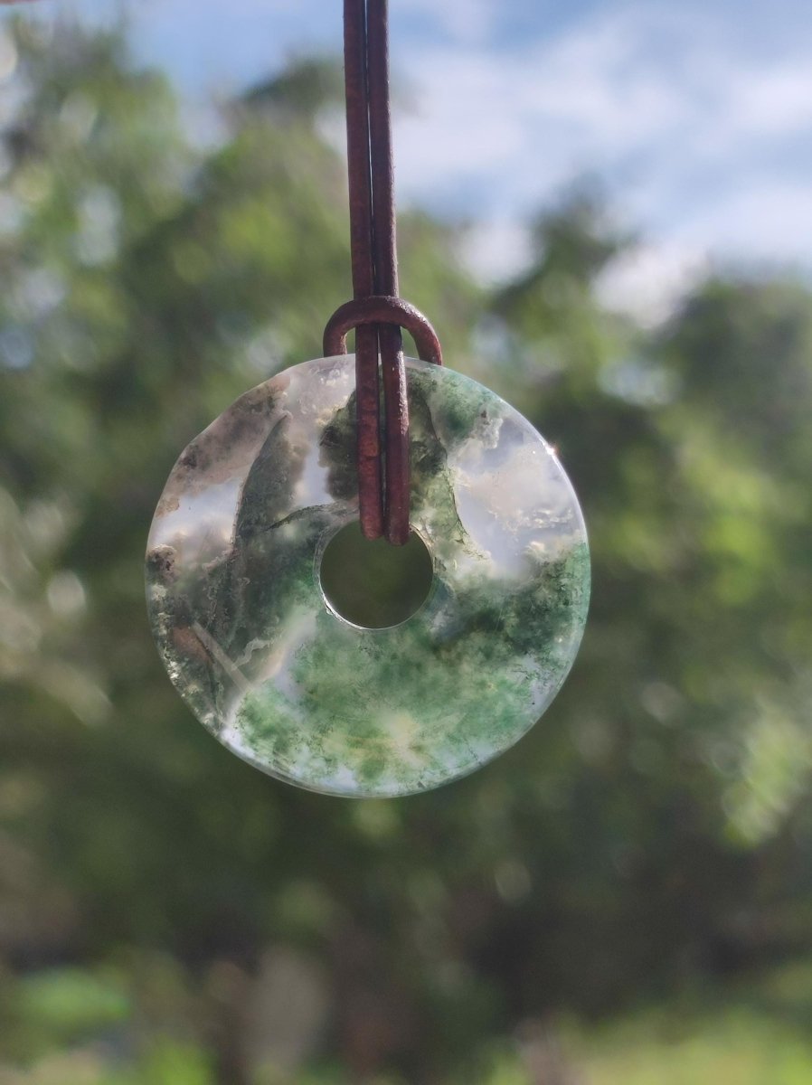 Moosachat 30mm - Edelstein Kette Heilstein Energie Natur Grün transparent Schmuck Anhänger Geschenk Freund Frau Mann Er Sie Mutter Vater - Art of Nature Berlin