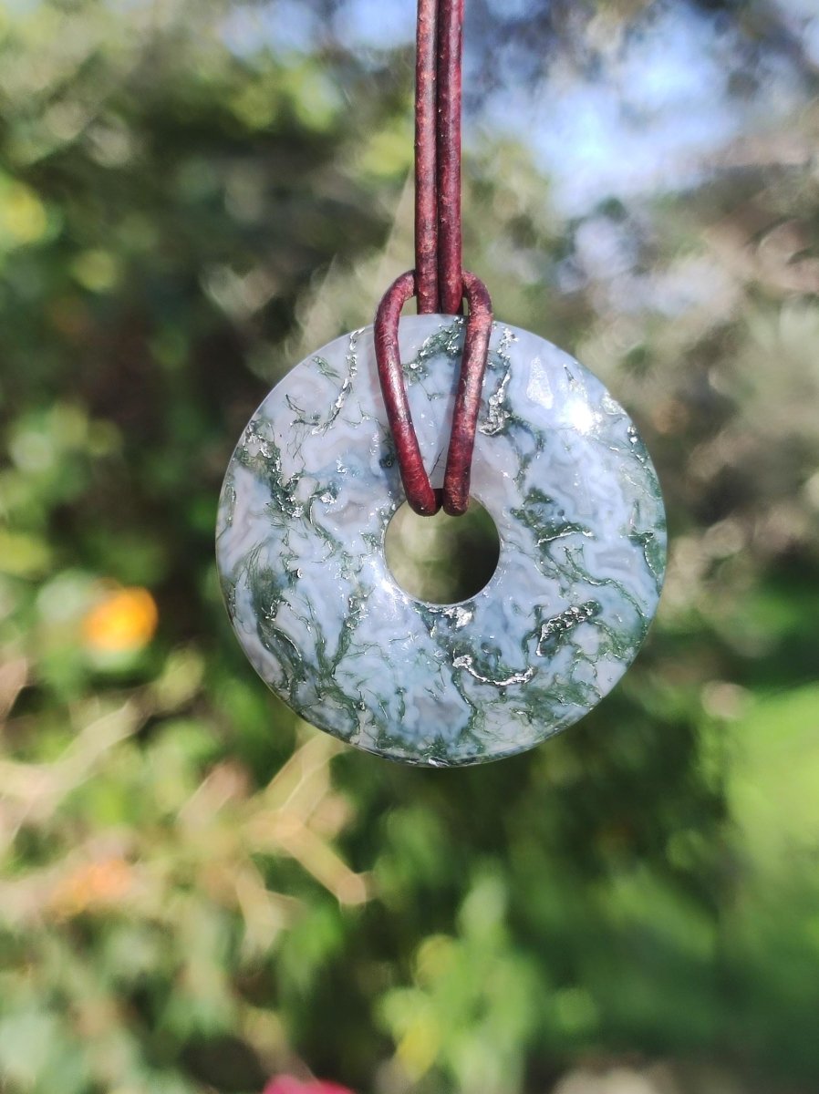 Moosachat 30mm - Edelstein Kette Heilstein Energie Natur Grün transparent Schmuck Anhänger Geschenk Freund Frau Mann Er Sie Mutter Vater - Art of Nature Berlin