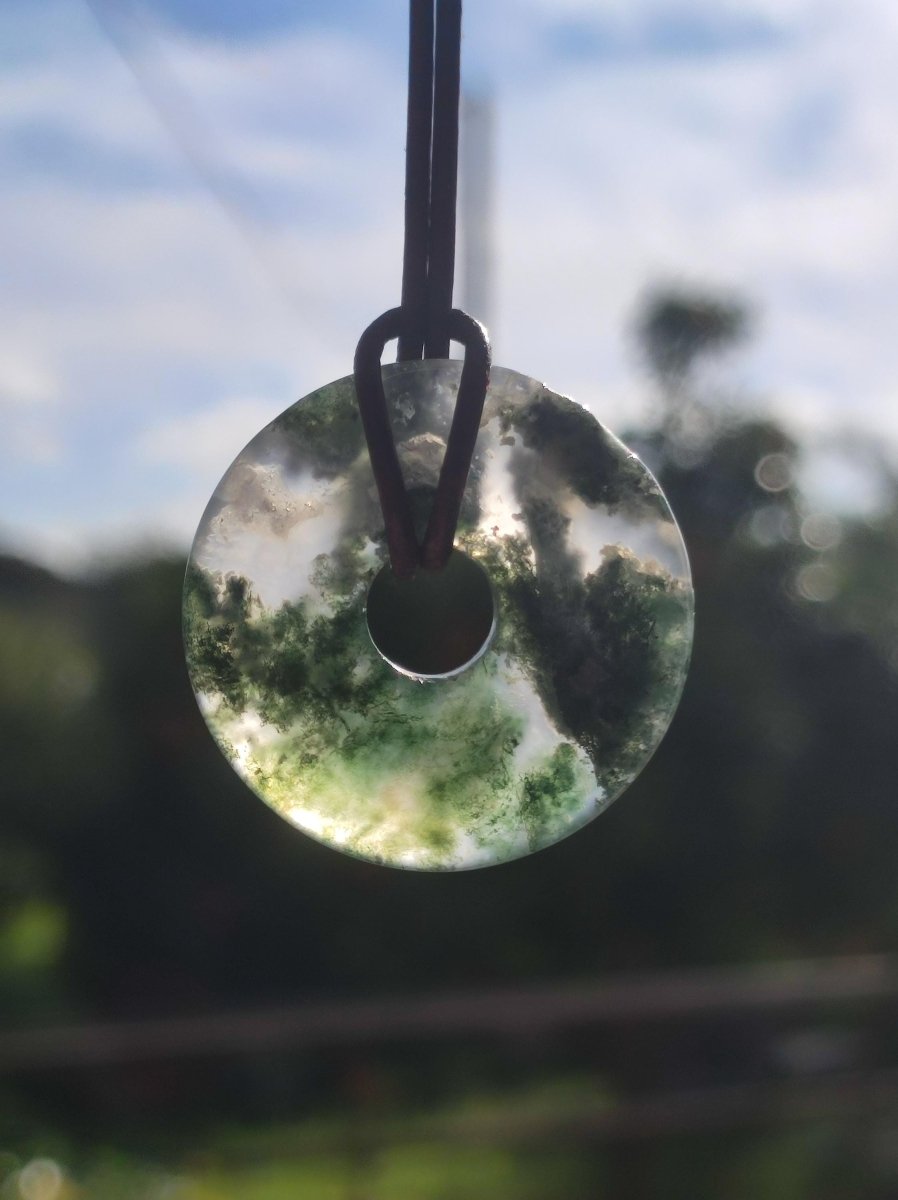 Moosachat 30mm - Edelstein Kette Heilstein Energie Natur Grün transparent Schmuck Anhänger Geschenk Freund Frau Mann Er Sie Mutter Vater - Art of Nature Berlin