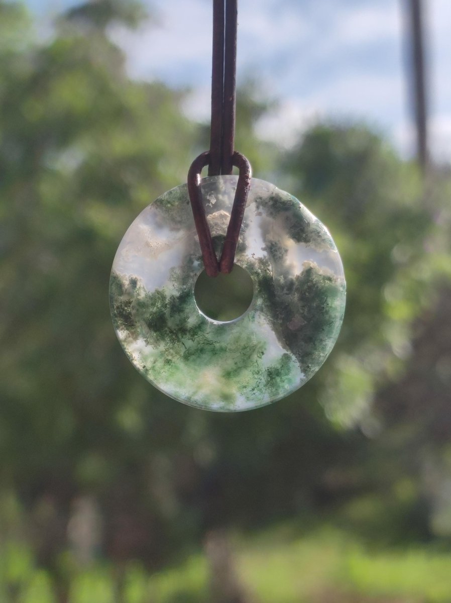 Moosachat 30mm - Edelstein Kette Heilstein Energie Natur Grün transparent Schmuck Anhänger Geschenk Freund Frau Mann Er Sie Mutter Vater - Art of Nature Berlin