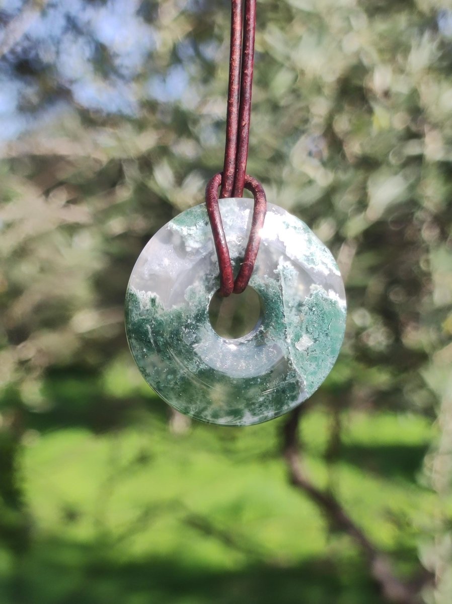 Moosachat 30mm - Edelstein Kette Heilstein Energie Natur Grün transparent Schmuck Anhänger Geschenk Freund Frau Mann Er Sie Mutter Vater - Art of Nature Berlin