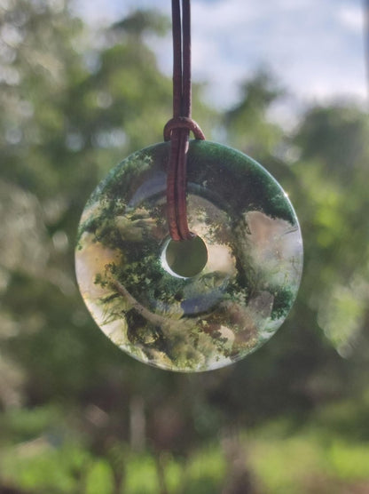 Moosachat 40mm - Edelstein Kette Heilstein Energie Natur Grün transparent Schmuck Anhänger Geschenk Freund Frau Mann Er Sie Mutter Vater - Art of Nature Berlin