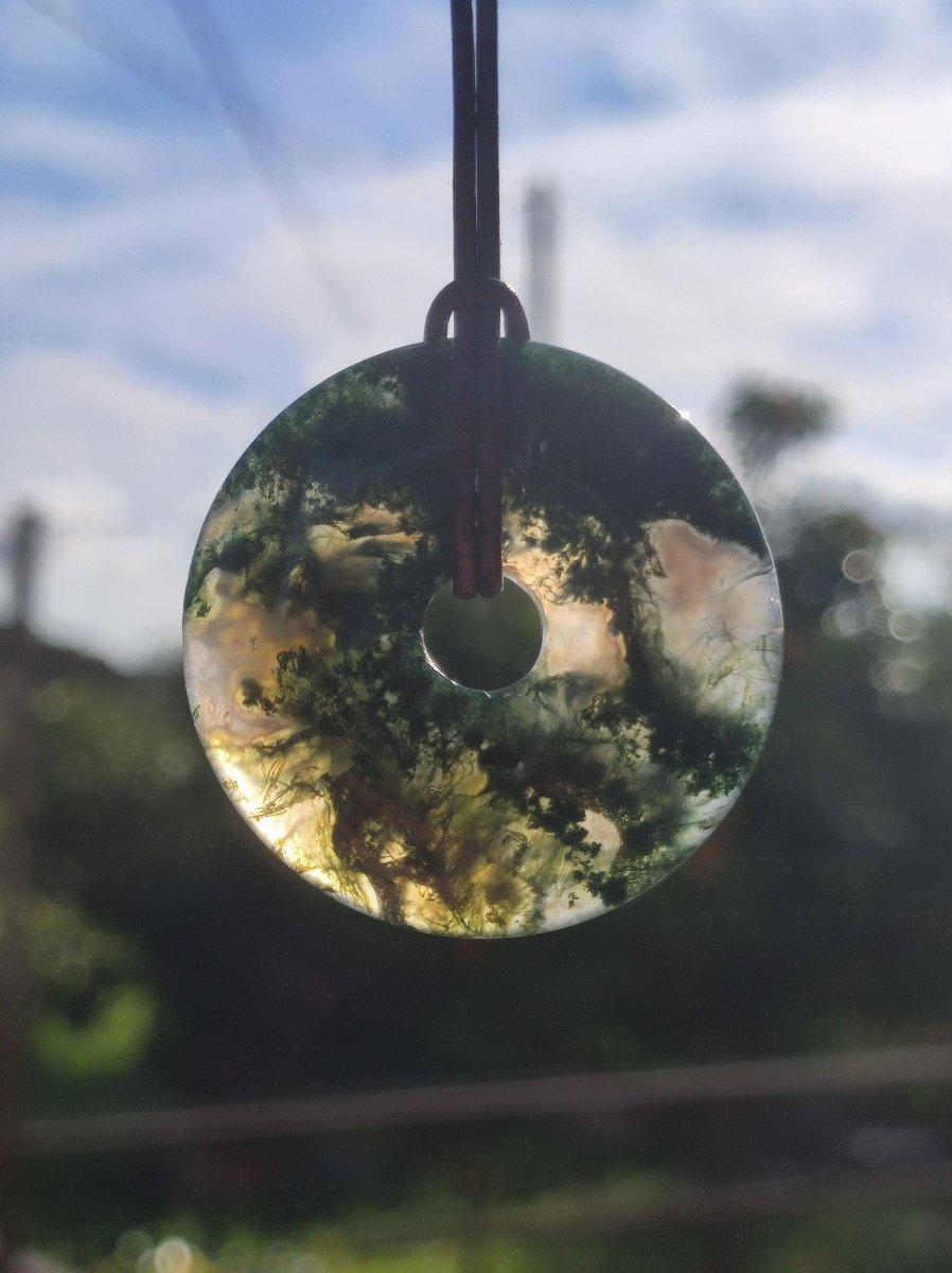 Moosachat 40mm - Edelstein Kette Heilstein Energie Natur Grün transparent Schmuck Anhänger Geschenk Freund Frau Mann Er Sie Mutter Vater - Art of Nature Berlin