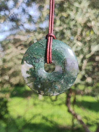 Moosachat 40mm - Edelstein Kette Heilstein Energie Natur Grün transparent Schmuck Anhänger Geschenk Freund Frau Mann Er Sie Mutter Vater - Art of Nature Berlin