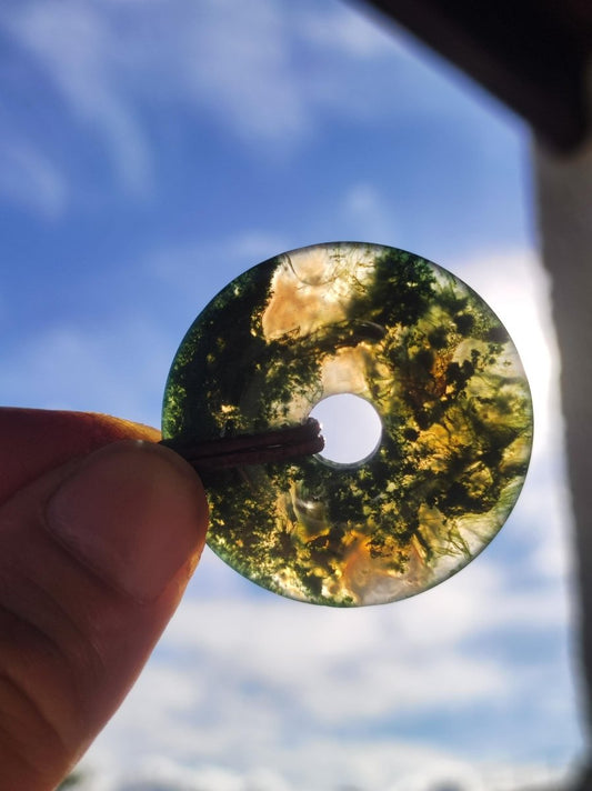 Moosachat 40mm - Edelstein Kette Heilstein Energie Natur Grün transparent Schmuck Anhänger Geschenk Freund Frau Mann Er Sie Mutter Vater - Art of Nature Berlin