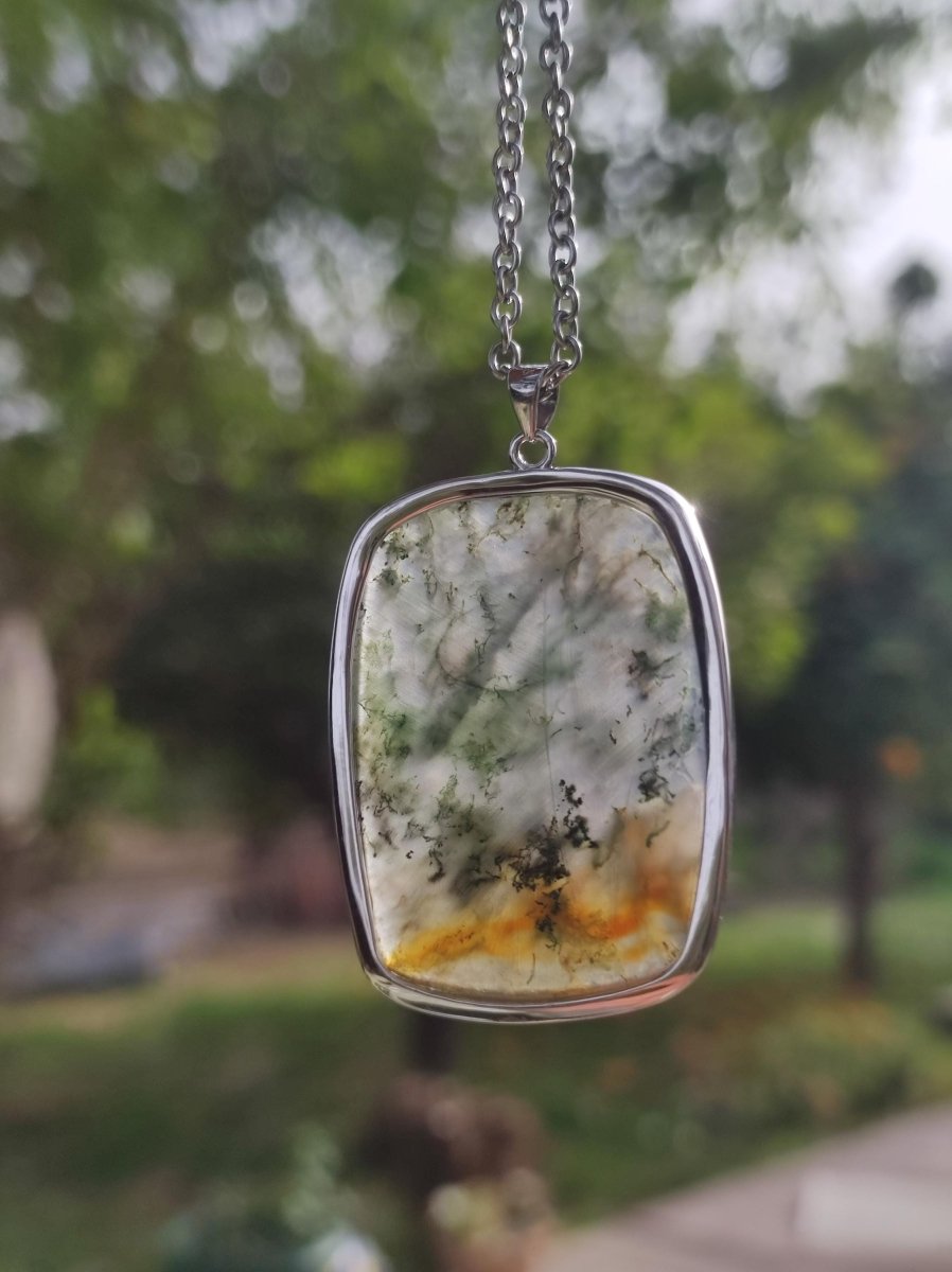 Moosachat - 925 Sterling Silber Edelstein Kette grün klar Unikat Rarität Heilstein Natur selten Ethno Mann Frau Er Sie Geschenk Freund - Art of Nature Berlin