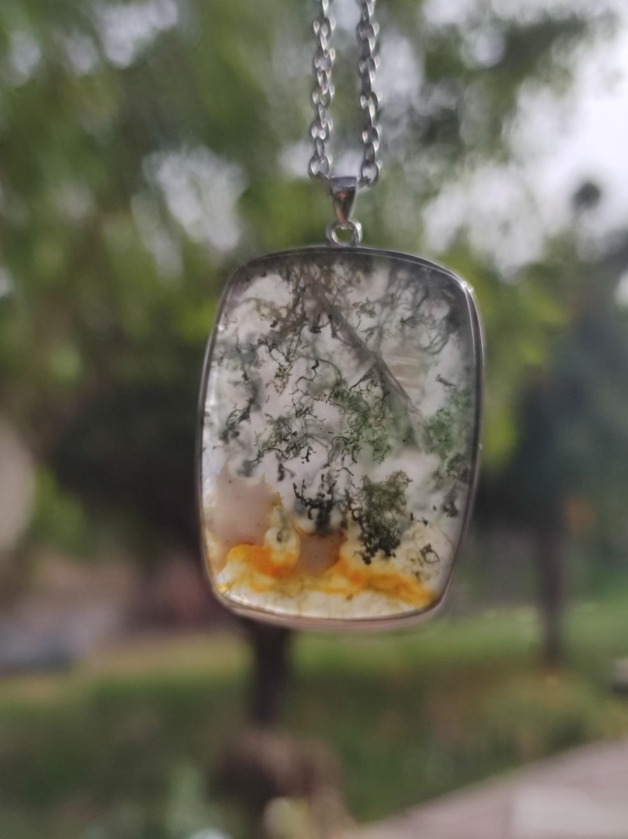 Moosachat - 925 Sterling Silber Edelstein Kette grün klar Unikat Rarität Heilstein Natur selten Ethno Mann Frau Er Sie Geschenk Freund - Art of Nature Berlin