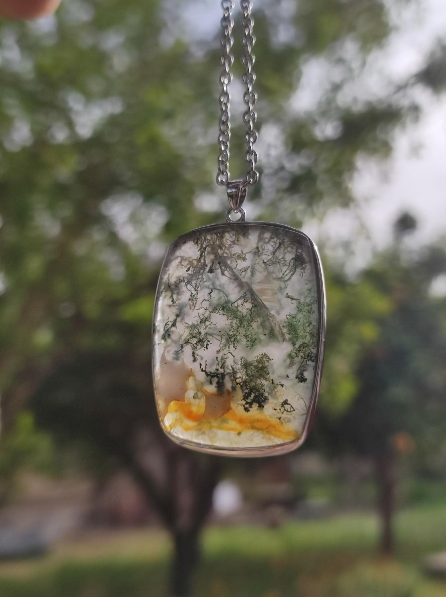 Moosachat - 925 Sterling Silber Edelstein Kette grün klar Unikat Rarität Heilstein Natur selten Ethno Mann Frau Er Sie Geschenk Freund - Art of Nature Berlin