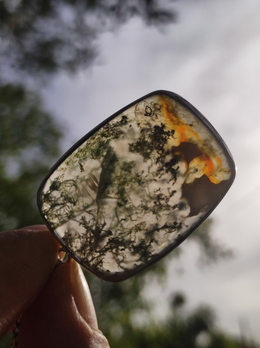 Moosachat - 925 Sterling Silber Edelstein Kette grün klar Unikat Rarität Heilstein Natur selten Ethno Mann Frau Er Sie Geschenk Freund - Art of Nature Berlin