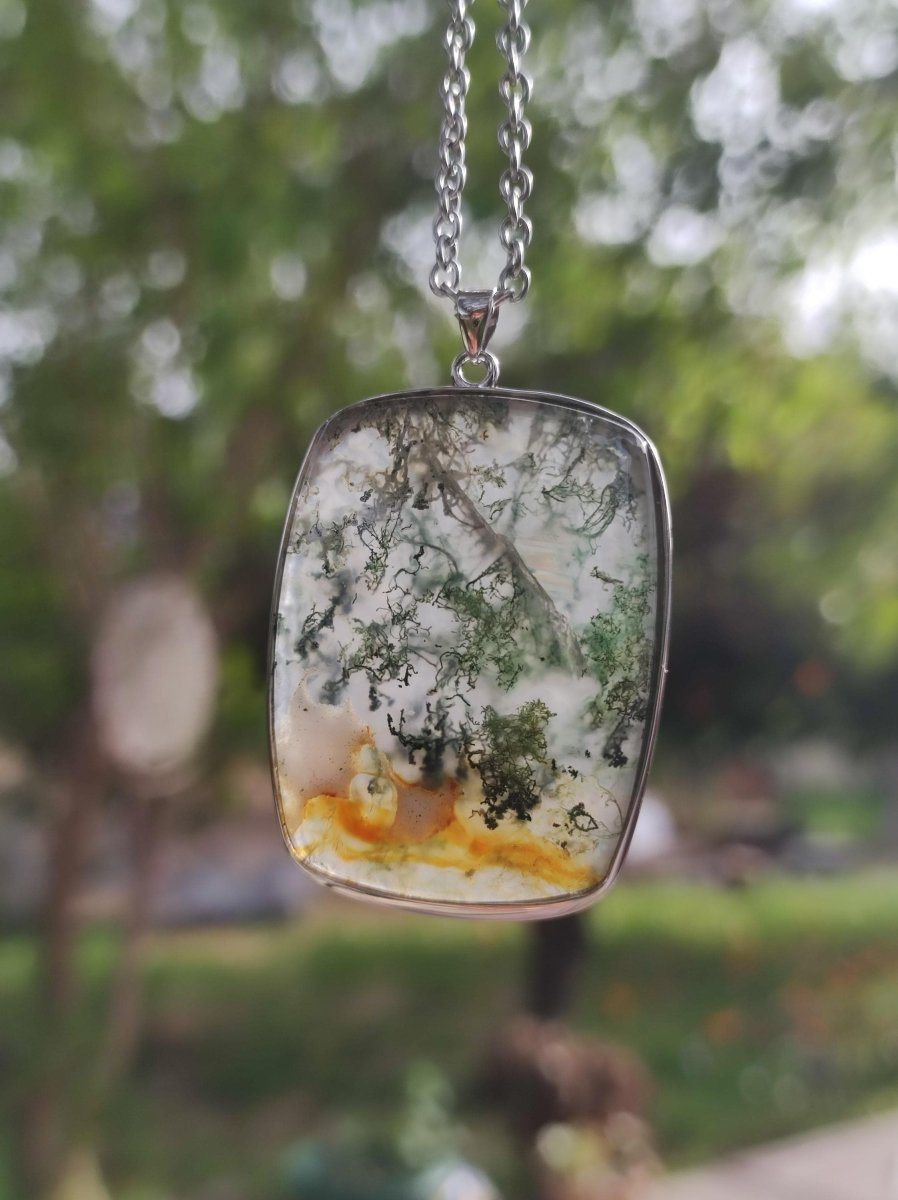 Moosachat - 925 Sterling Silber Edelstein Kette grün klar Unikat Rarität Heilstein Natur selten Ethno Mann Frau Er Sie Geschenk Freund - Art of Nature Berlin