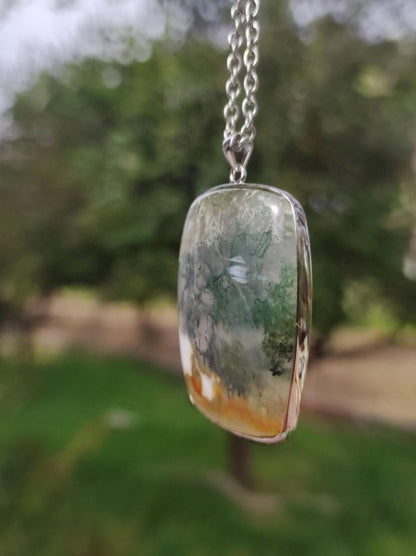 Moosachat - 925 Sterling Silber Edelstein Kette grün klar Unikat Rarität Heilstein Natur selten Ethno Mann Frau Er Sie Geschenk Freund - Art of Nature Berlin