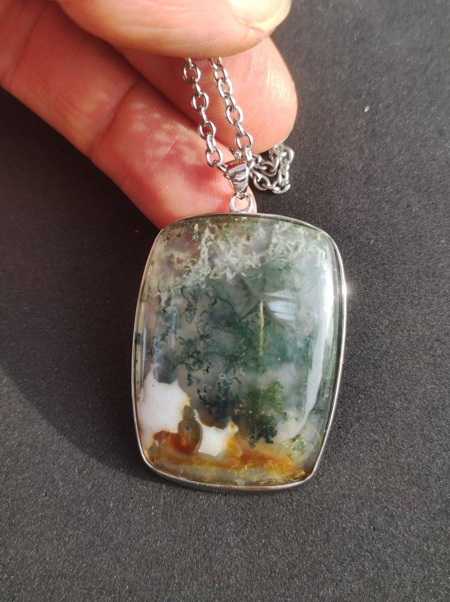 Moosachat - 925 Sterling Silber Edelstein Kette grün klar Unikat Rarität Heilstein Natur selten Ethno Mann Frau Er Sie Geschenk Freund - Art of Nature Berlin