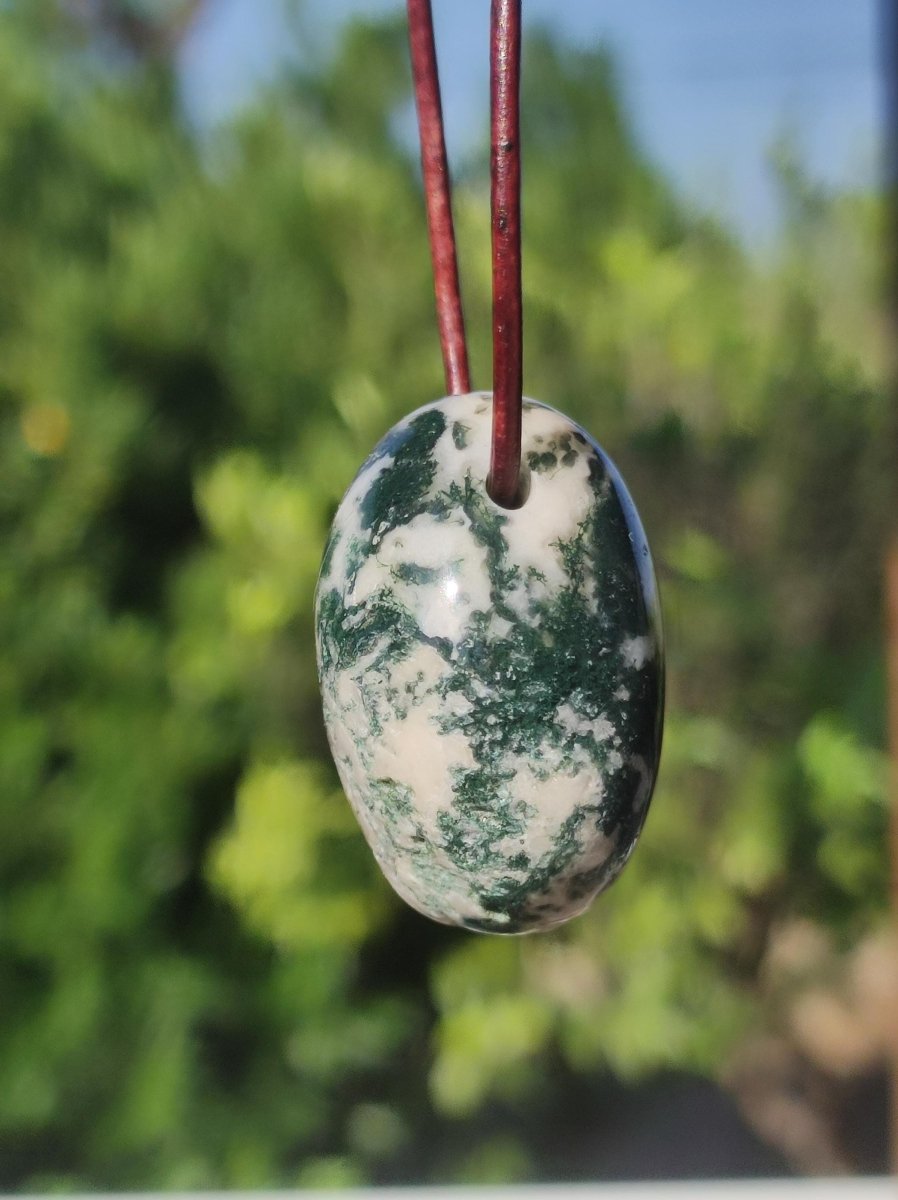 Moosachat - Edelstein Kette grün rund Heilstein Energie Natur Grün klar Schmuck Anhänger Natur Echt Geschenk Freund Frau Mann Er Sie Mutter - Art of Nature Berlin