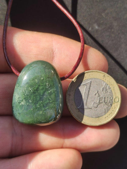 Moosachat - Edelstein Kette grün rund Heilstein Energie Natur Grün klar Schmuck Anhänger Natur Echt Geschenk Freund Frau Mann Er Sie Mutter - Art of Nature Berlin