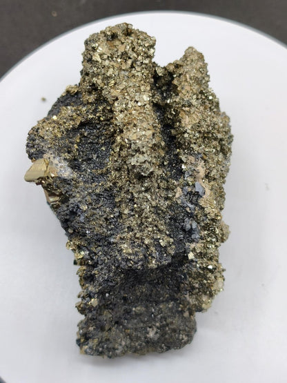 Museumsstück Pyrit auf Zinkblende & Bleiglanz – goldene Pyritwürfel – außergewöhnliche Erzstufe Madan Bulgarien – große Mehrmineral Kristall - Art of Nature Berlin