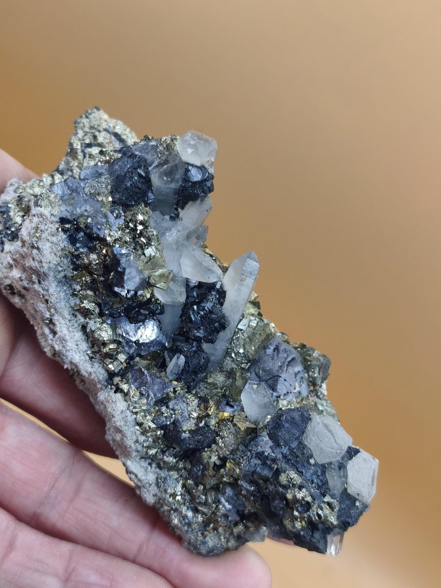 Museumsstück Pyrit, Zinkblende & Bergkristall – Madan Bulgarien 276 g Mehrmineral große Stufe Kristall Sammler Mineralien Geschenk Unikat - Art of Nature Berlin