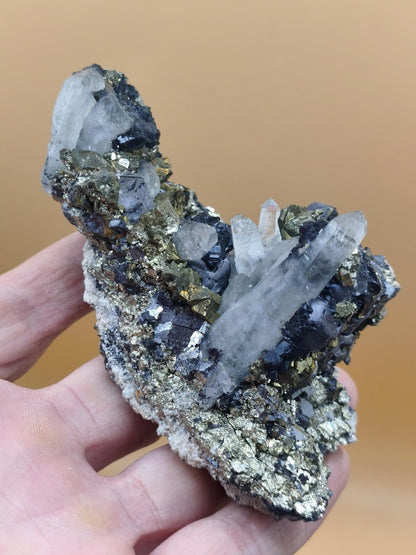 Museumsstück Pyrit, Zinkblende & Bergkristall – Madan Bulgarien 276 g Mehrmineral große Stufe Kristall Sammler Mineralien Geschenk Unikat - Art of Nature Berlin