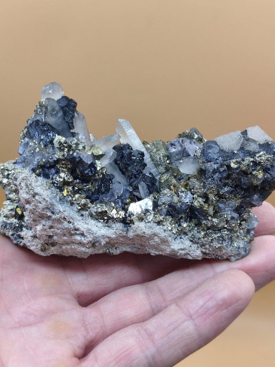 Museumsstück Pyrit, Zinkblende & Bergkristall – Madan Bulgarien 276 g Mehrmineral große Stufe Kristall Sammler Mineralien Geschenk Unikat - Art of Nature Berlin