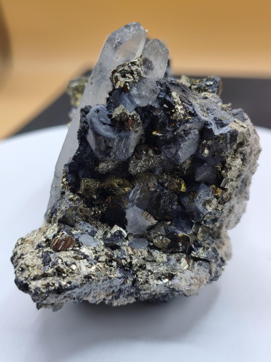 Museumsstück Pyrit, Zinkblende & Bergkristall – Madan Bulgarien 276 g Mehrmineral große Stufe Kristall Sammler Mineralien Geschenk Unikat - Art of Nature Berlin