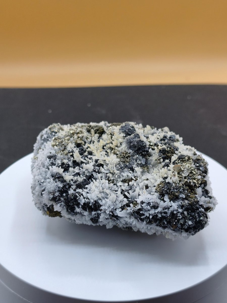 Museumsstück Sphalerit (Zinkblende) mit Pyrit & Bergkristall - Madan, Bulgarien 411 g Mehrmineral Stufe Kristall Sammler Mineralien - Art of Nature Berlin