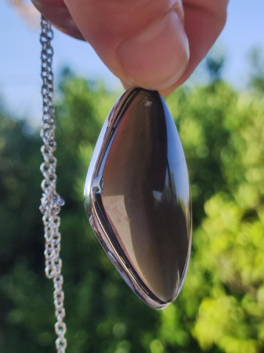 Obsidian - 925 Sterling Silber Edelstein Kette Natur transparent Schutz Rarität Heilstein Kristall Mann Frau Er Sie Geschenk Freund Bruder - Art of Nature Berlin