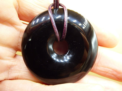 Obsidian "Drachenglas GoT" schwarz 40mm Donut ~ Edelstein Kette ~HIPPIE ~GOA ~Boho ~Tibet ~Ethno ~Nature ~Donut ~Schutzsymbol ~Heilstein - Art of Nature Berlin