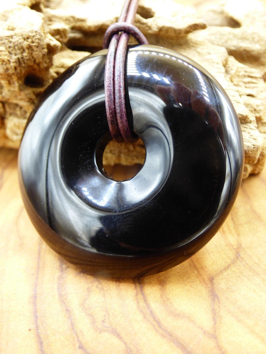 Obsidian "Drachenglas GoT" schwarz 40mm Donut ~ Edelstein Kette ~HIPPIE ~GOA ~Boho ~Tibet ~Ethno ~Nature ~Donut ~Schutzsymbol ~Heilstein - Art of Nature Berlin