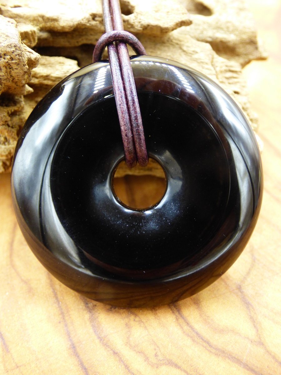 Obsidian "Drachenglas GoT" schwarz 40mm Donut ~ Edelstein Kette ~HIPPIE ~GOA ~Boho ~Tibet ~Ethno ~Nature ~Donut ~Schutzsymbol ~Heilstein - Art of Nature Berlin