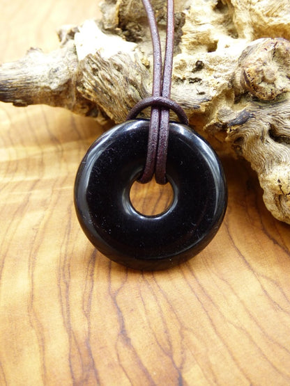 Obsidian schwarz 30mm Donut ~ Edelstein Kette ~HIPPIE ~GOA ~Boho ~Tibet ~Ethno ~Nature ~Donut ~Schutzsymbol ~Heilstein - Art of Nature Berlin