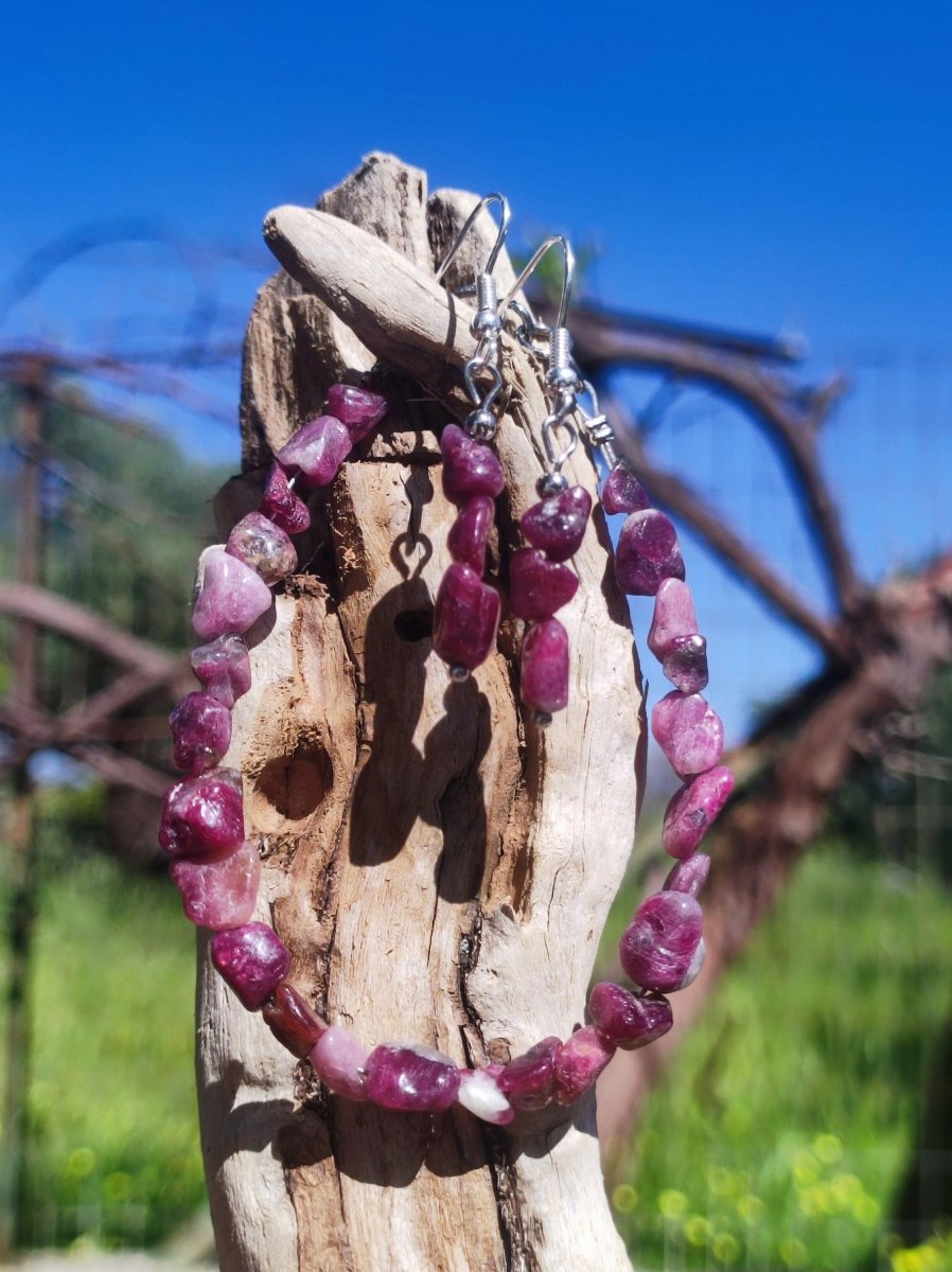 Ohrring + Armband SET - Turmalin pink rosa Edelstein Natur Rarität edel Heilstein Damen Schmuck Geschenk Frau Mutter Mann Unisex Er Sie - Art of Nature Berlin