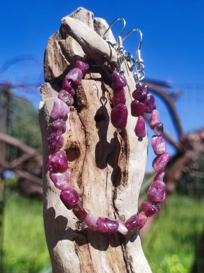 Ohrring + Armband SET - Turmalin pink rosa Edelstein Natur Rarität edel Heilstein Damen Schmuck Geschenk Frau Mutter Mann Unisex Er Sie - Art of Nature Berlin